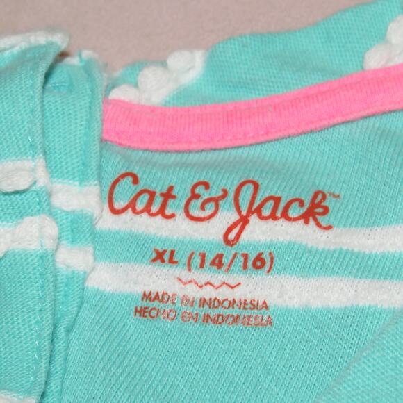 Cat & Jack Aqua Striped Ruffle Sleeve Girls Casual Dress - Picture 5 of 6